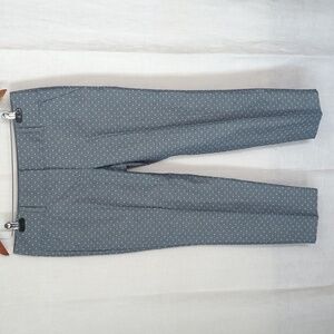 Ann Taylor Signature Fit Blue Grey Diamond Print Front Crease Ankle Pant Size 8